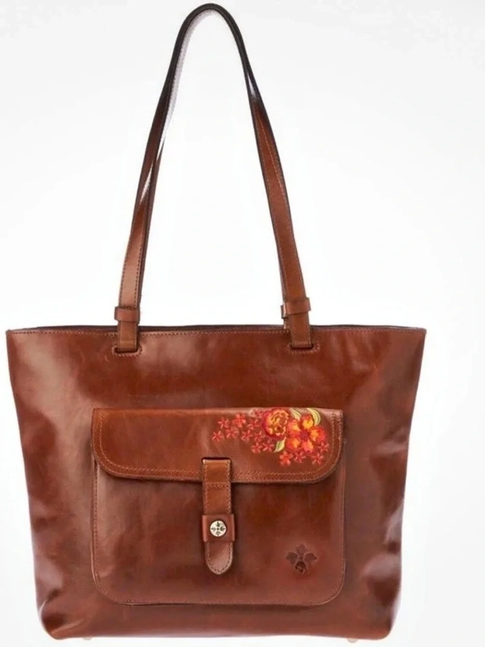Beautiful Patricia Nash Brown Leather Bag with Floral Embroidery
